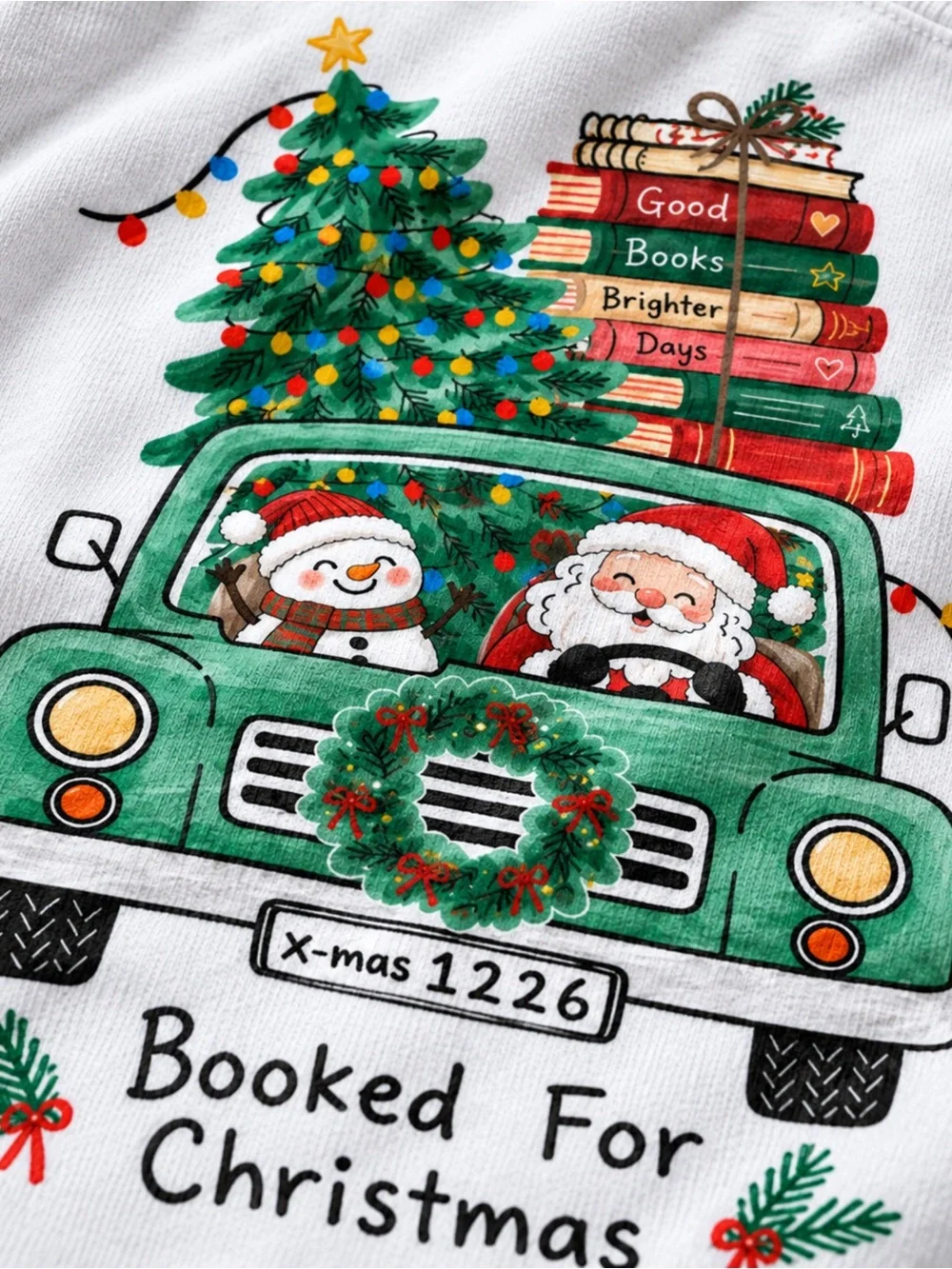 Gildan Booked For Christmas Book Lover Graphic T-Shirt NWT